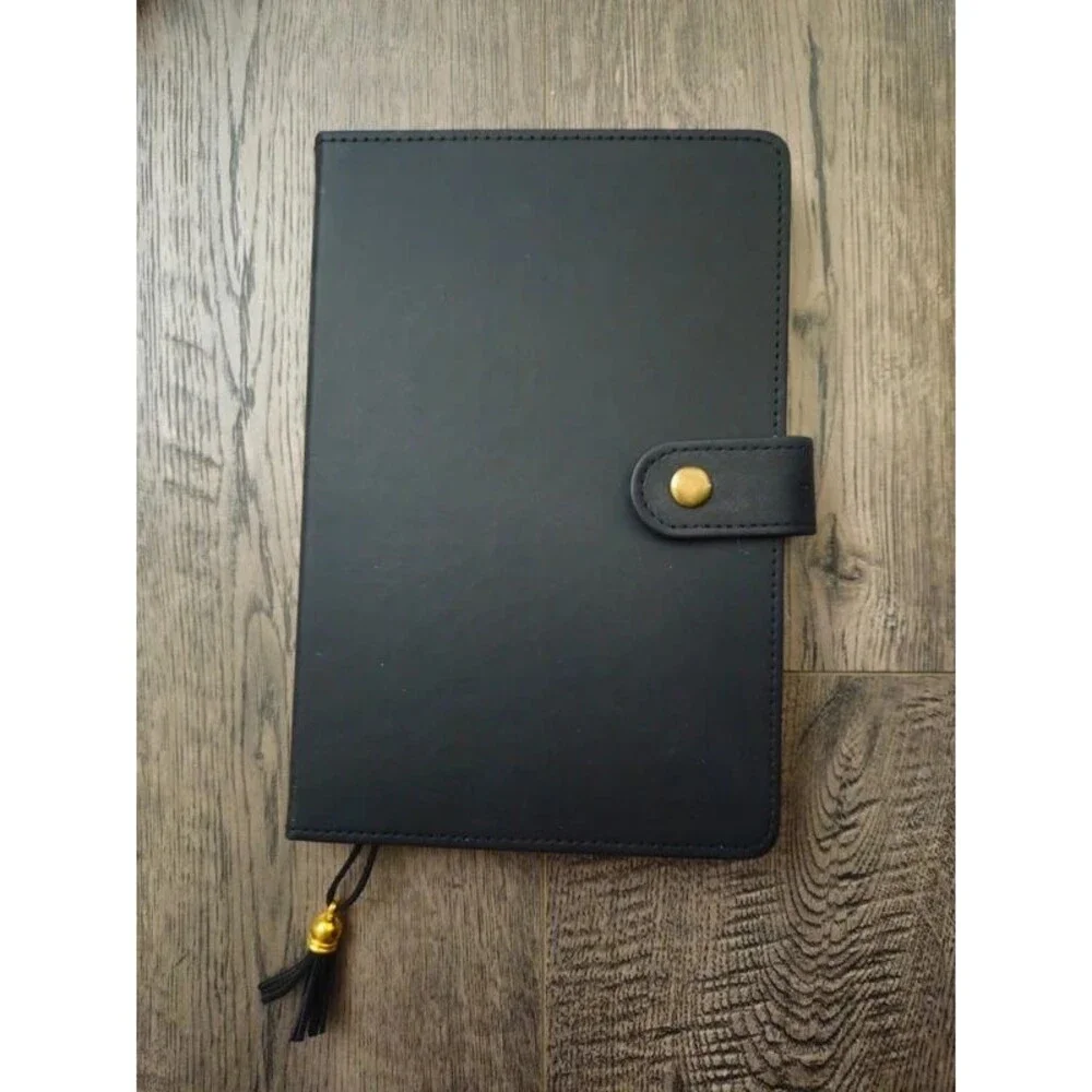 Black Faux Leather Journal Lined Notebook Snap Closure Tassel Bookmark